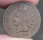 1901 INDIAN HEAD Cent VERY NICE - FULL LIBERTY - 4 DIAMONDS - (HIGH GRADE) e843