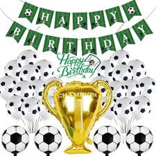 Black White Football Champion Cup Foil Balloon Banner Birthday Party Decoration