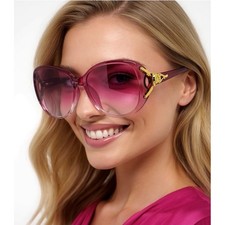 Women's Oversized Butterfly Sunglasses Pink Gradient Lenses Gold Accents Fashion