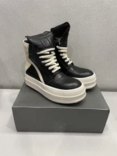Rick Owens Mega Bumper Geobasket High Top Sneakers Men's US 9, White/Black