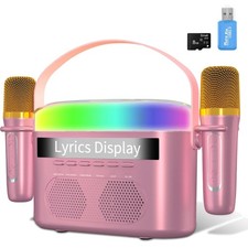 Karaoke Machine for Kids Adults with Lyrics Display, Mini Portable Rose Purple