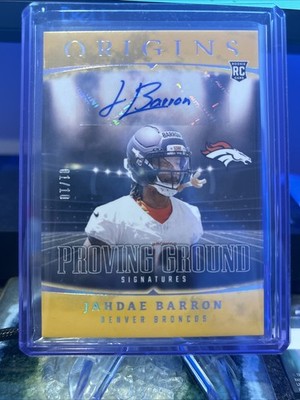 2025 Panini Origins Jahdae Barron Proving Ground Gold Rookie Auto 1/10 #PGD-JBN