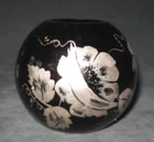 Fenton Ebony Black Glass Silver Peonies Design Round Vase