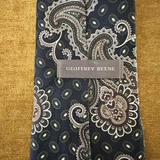 GEOFFREY BEENE Brocade Paisley Silk Tie 56” Navy Purple Maroon Blue Gold Green