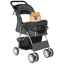 Image of PawHut Pet Stroller Carrier Foldable Deluxe Walk Travel Dog, Dark Grey