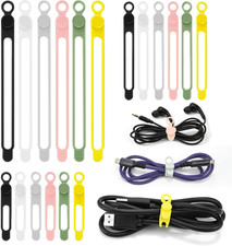 Silicone Cable Ties Reusable, Elastic Wire Organizer Ties, for Charging Cables,