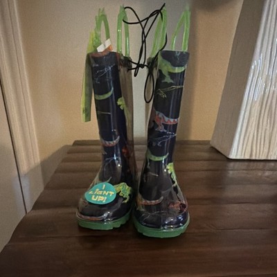 Western Chief Dino Roar Lighted Dinosaur Rain Boots Black/Green Rubber 7