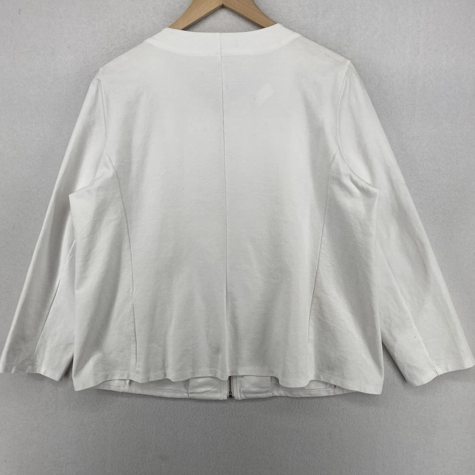 EILEEN FISHER Top L Algodón Orgánico Elastizado Ponte Cremallera Completa Manga Larga Blanco Foto 3 de 4