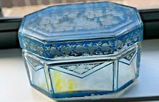 Art Nouveau BOHEMIAN CRYSTAL Fine HAND ENGRAVED BLUE ENAMEL  Lidded Dish 