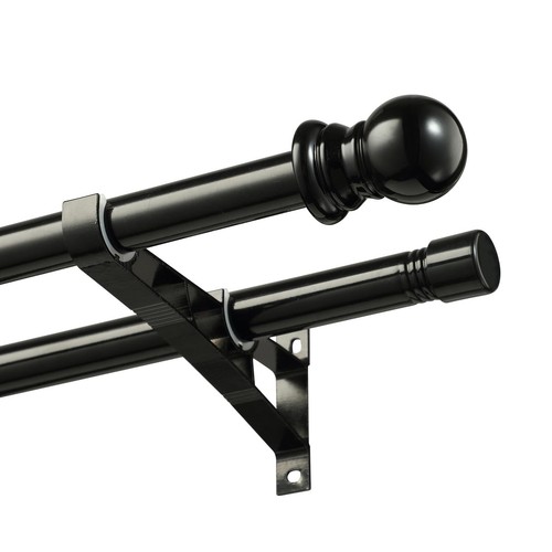 Double Curtain Rods for Windows - 1 Inch Black Curtain Rods for Windows 66 to
