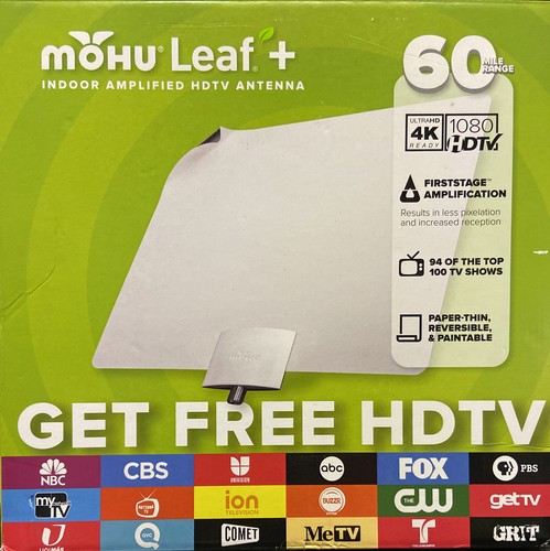 Used Mohu MH-110029BB Leaf Plus Indoor Amplified HDTV Antenna 60 Mile Range