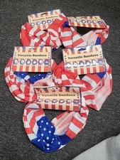 Lot Of 5 units - Patriotic Headwear Head Wrap Face Mask, Scarf Bandana 4th JULY