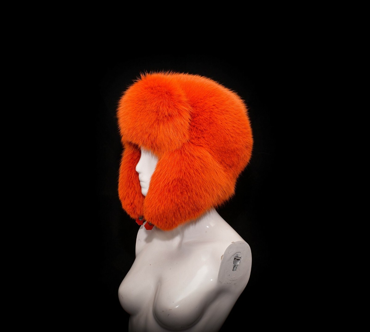 Handmade Orange Fox Fur Massive Trapper Vintage Aviator 