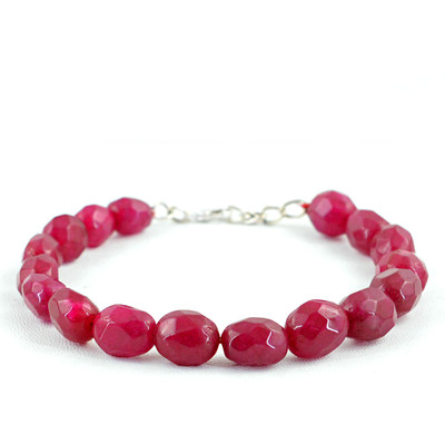 153,00 KT ERDE ABGEBAUT REICHER ROTER RUBIN OVAL FACETTIERTE PERLEN 8 ZOLL LANGES ARMBAND (DG)