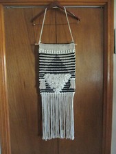 Boho Macrame Wall Hanging Woven Tapestry Beige  Black 33" x 14   4 