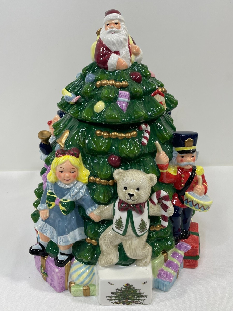 Spode Christmas Tree Cookie Jar 12” Hand Painted Ceramic Cookie