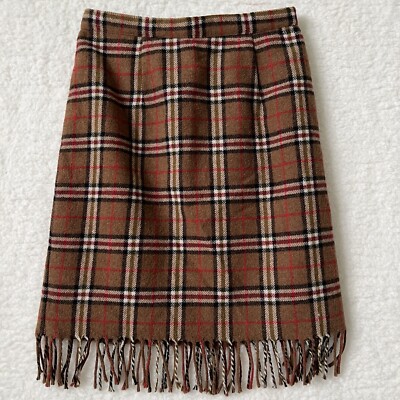 Intriguing Threads Vintage Women s Wool Plaid Skirt Fringe Made In USA Size 6P