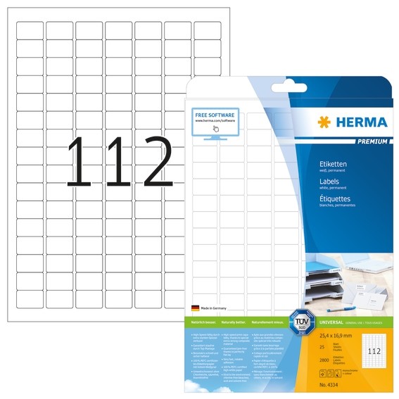 Herma 4334 Etiketten Premium A4 25,4X16,9 Mm Weiß Papier Matt 2800 St.-image