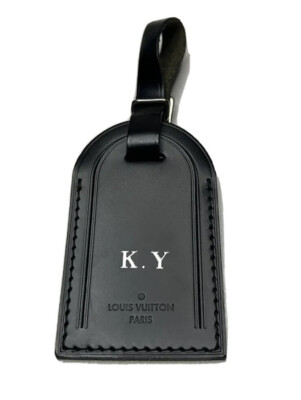 Louis Vuitton Paris Black Name Tag w/ KY Initials Silver tone