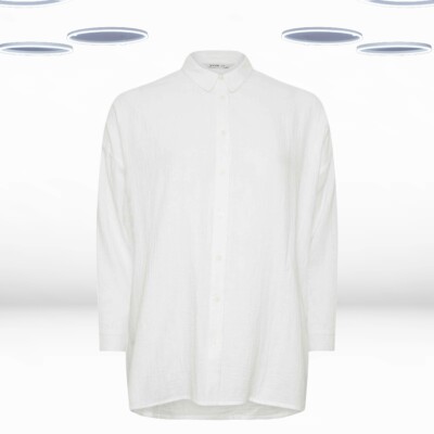 Ex Women's Plus Size Pure Cotton Cheesecloth Shirt in White (Defect)