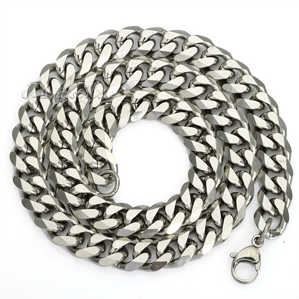 H&J Jewelry Men‘s Stainless Steel Miami Cuban Curb Link Chain Necklace – 10mm Wide, 16-40 In, Silver, 316L