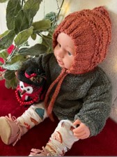 1PC Orange Copper Newborn Hand Knitted Baby Bonnet