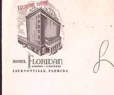 1950 Hotel Floridian Jacksonville FL  #10 Advertising Cover