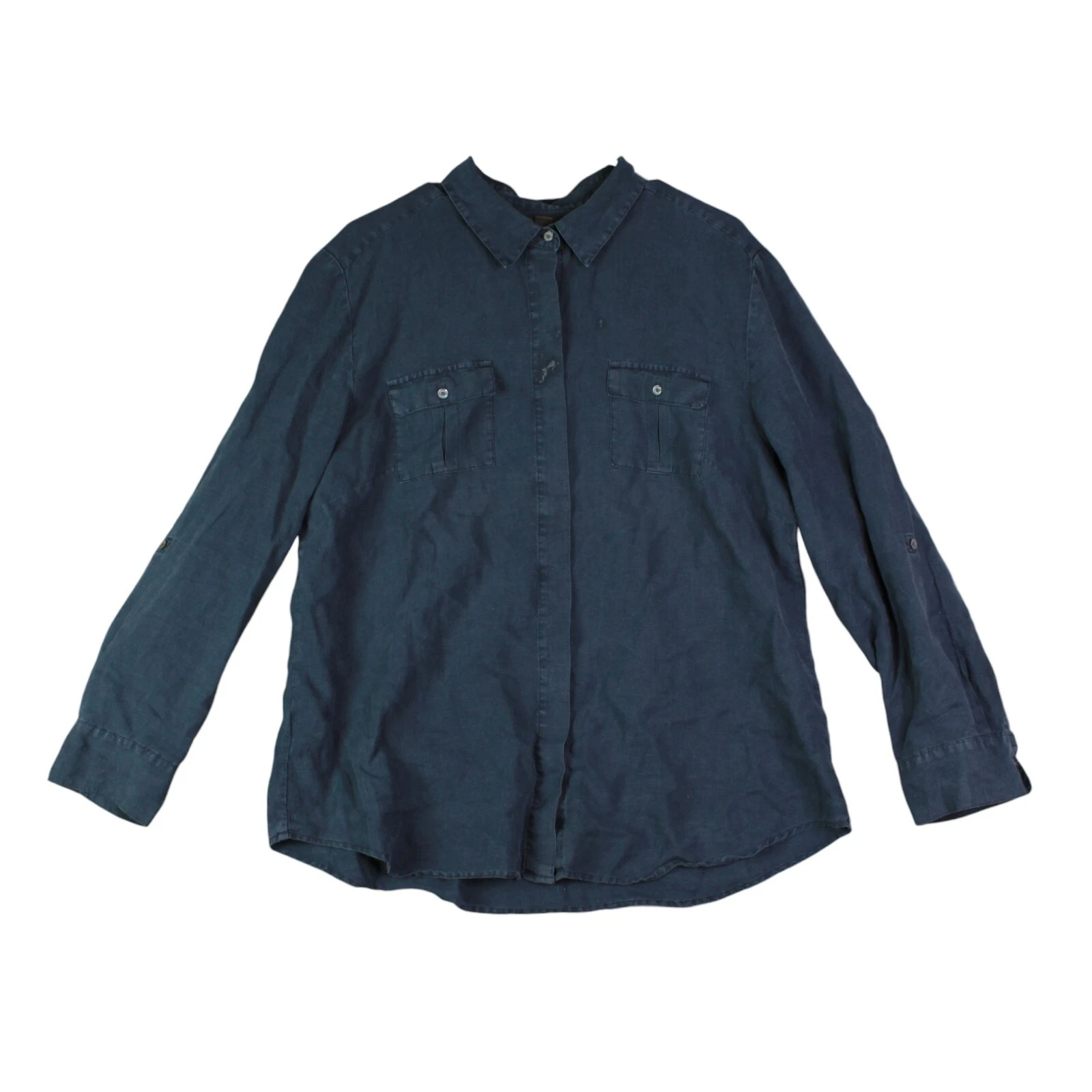 Tommy Bahama Men 100% Linen Navy Blue Button Up Long Sleeve Shirt XL Relaxed Fit