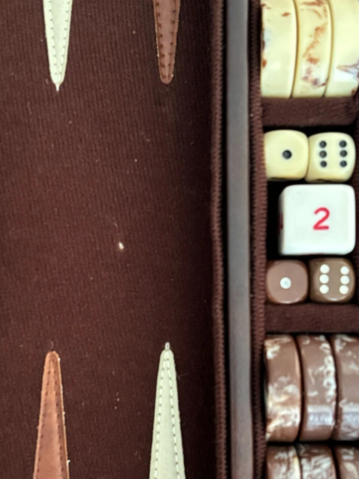 Vtg Backgammon Set Swirl Marbled Chocolate and Yellow Checkers Bakelite(?) - Image 3 of 4