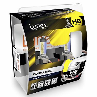 H8 Lunex PLASMA GOLD 708 2800K 12V 35W Halogen Headlamps PGJ19-1 Hard Case