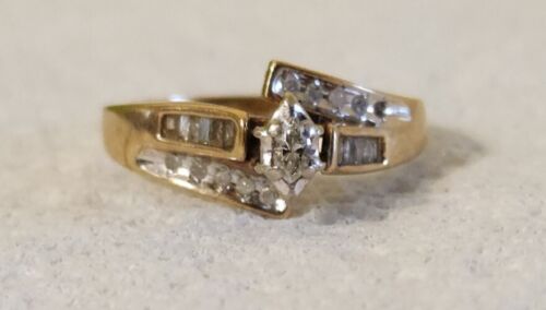 10k Solid Yellow Gold "1.5 ct" CZ Marquis Cut Eng… - image 1