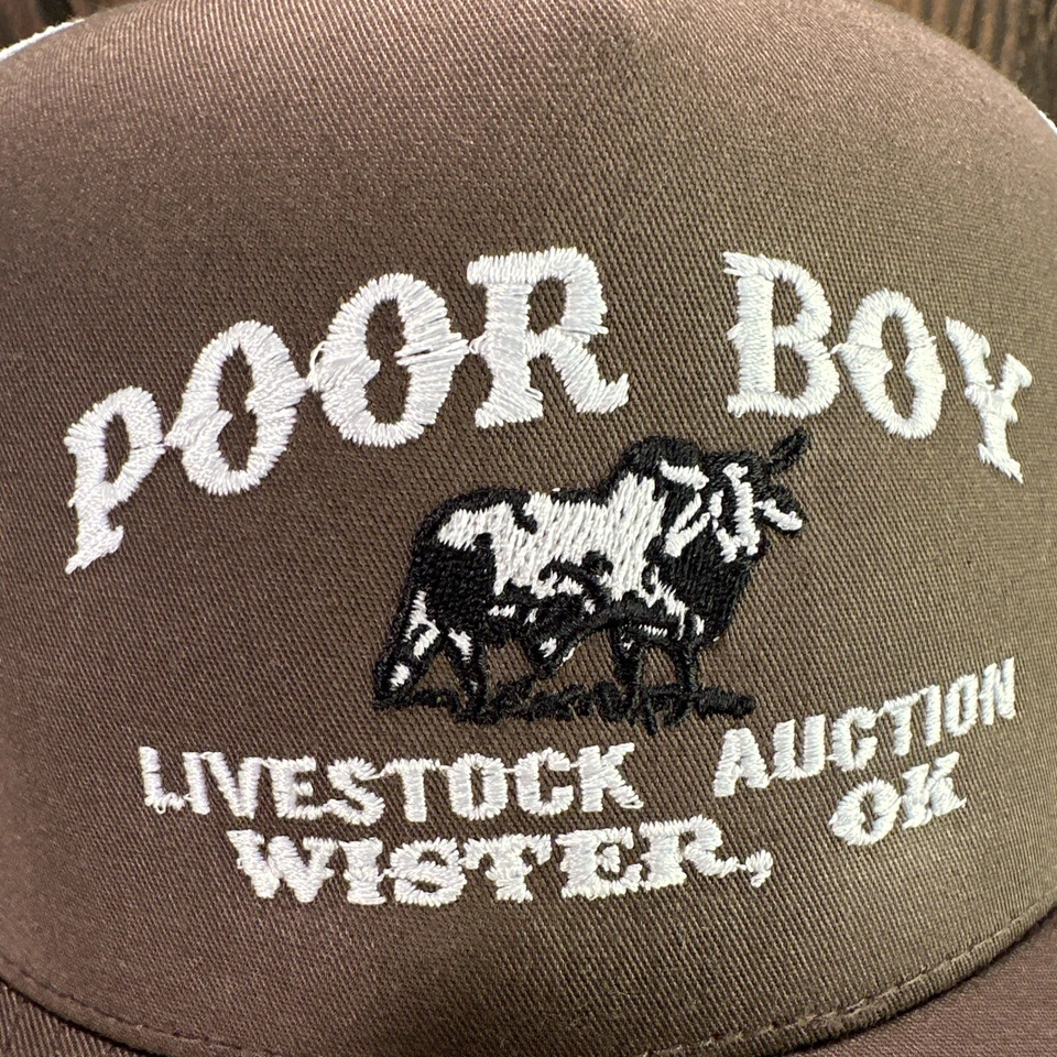 Poor Boy Livestock Auction Hat Trucker Cap Brown White Wister OK Oklahoma New - Image 2 of 4
