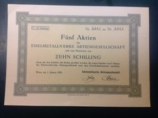 Historische Wertpapiere Edelmetallwerke AG Wien 1928 -- 5 X 10 Schilling