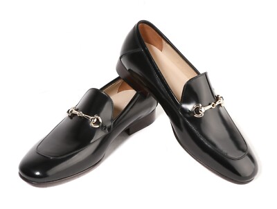 Firenze Atelier Herren Poliert SCHWARZ Leder Pferd Gebiss Halbschuhe Penny Halbschuhe