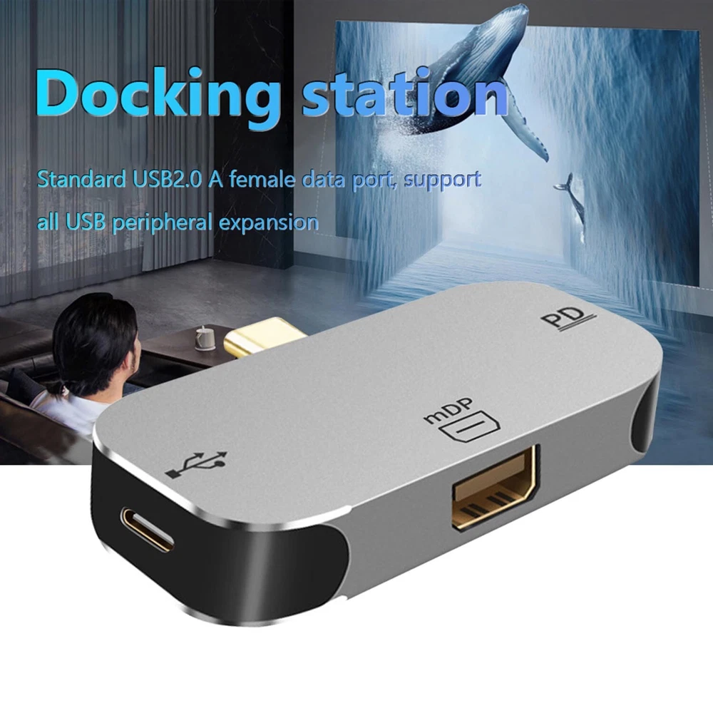 USB Hub Type C 3.1 to Mini DP C Port Adapter 3-in-1 Multi USB PD Docking Station