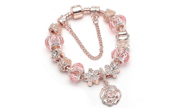 Alternate view of 18k Rose Gold Plated Flower Crystal Charm Bracelet Made With Swarovski