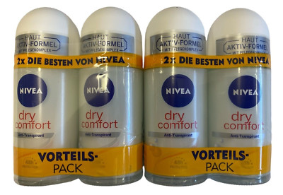 2x NIVEA Dry Comfort Deo Roll On Anti-Transpirant Vorteilspack  (4x50ml)