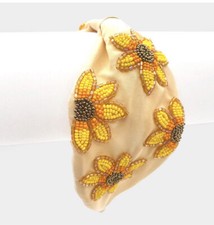 Sunflower Head Band Top Knot Headband Hair Band Wide Knotted Yellow Flower