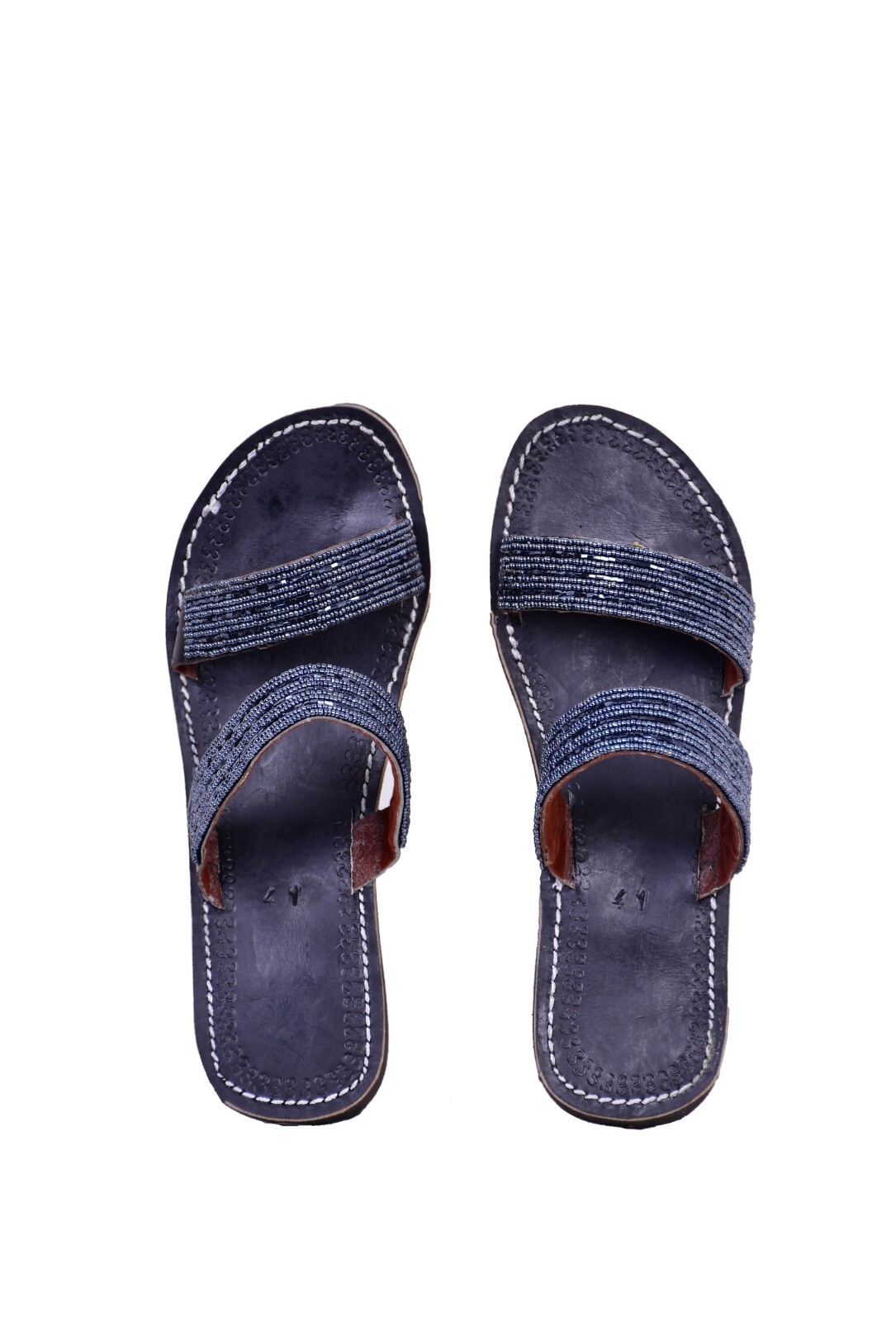 SAOLA Sandali ciabatte africane donna con perline bohemien estivi pelle Masai Kenya neri