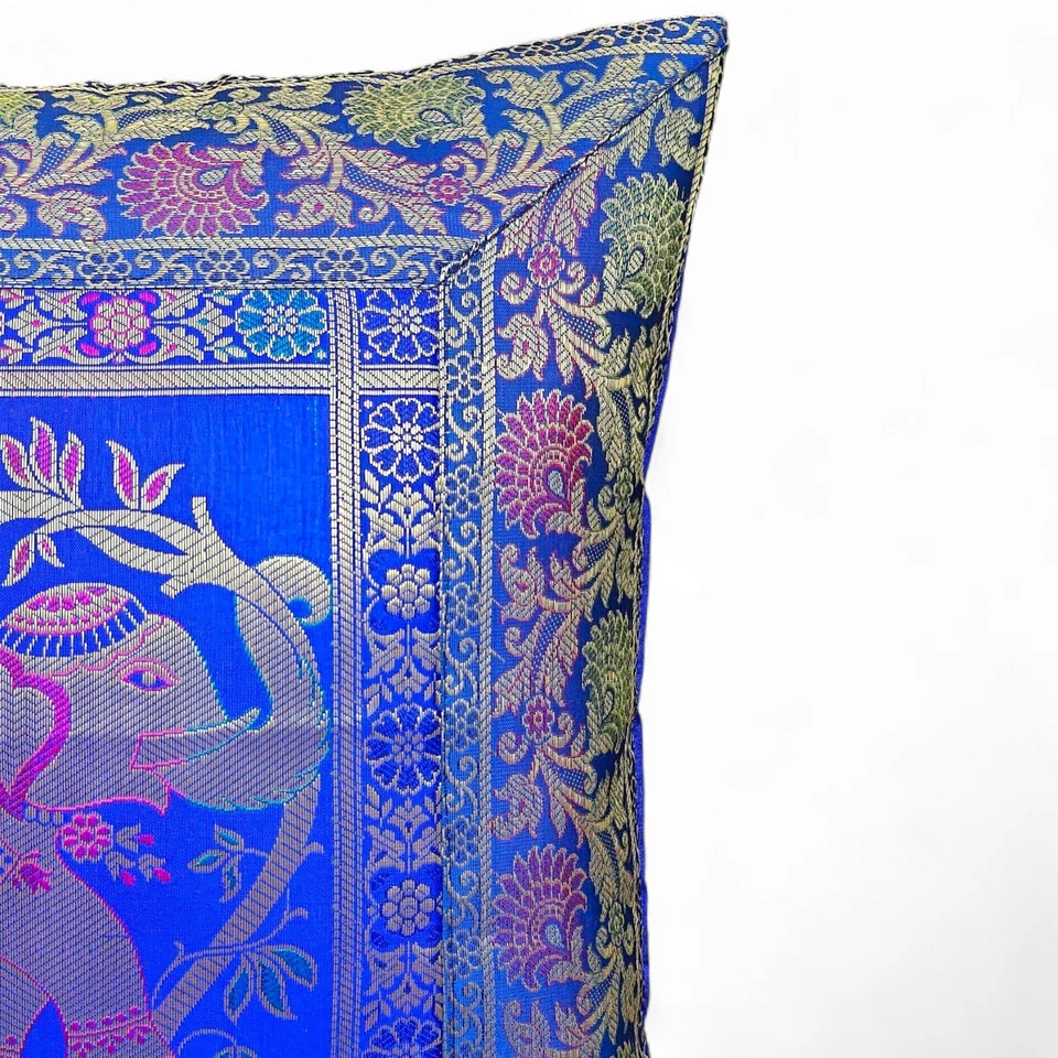 HANDMADE ELEPHANT SILK BROCADE 16X16 CUSHION COVER PILLOW SOFA THROWS SUTRAM - Image 2 of 4