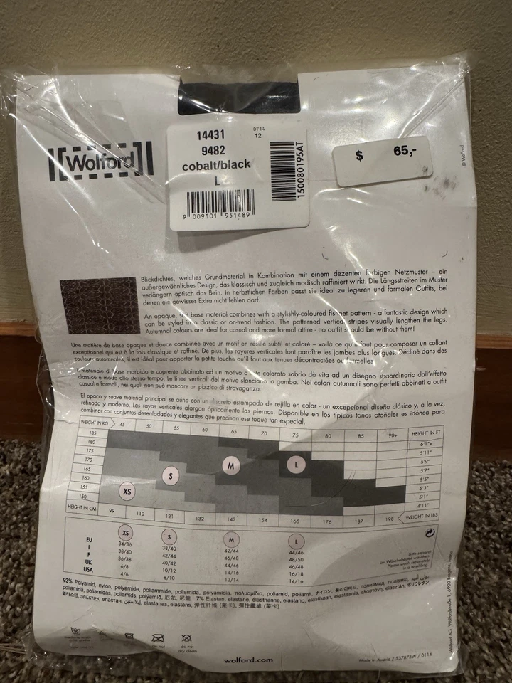 Medias Wolford ELENA Cobalto/Negro Nuevas en Paquete Grandes 14431 Foto 2 de 3