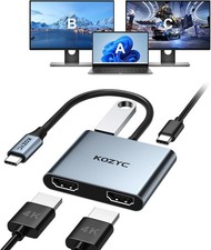 USB C to Dual HDMI Adapter 4K 30Hz, KOZYC USB C Hub Multiport Adapter with 2xHDM
