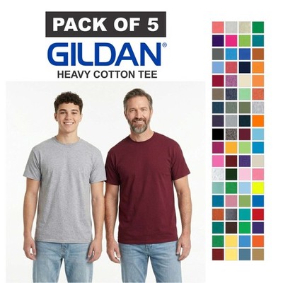 Gildan Heavy Cotton T-Shirt 5000 Unisex Plain Short Sleeves 5-Pack Tees Bulk Lot