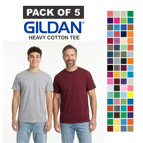 Gildan Heavy Cotton T-Shirt 5000 Unisex Plain Short Sleeves 5-Pack Tees Bulk Lot
