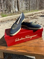Salvatore Ferragamo Boutique Navy Gold Espadrille Flats Womens 5.5 B