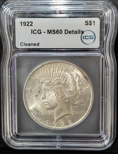 1922 (P) Peace Silver Dollar - 90% Silver - Certified MS60 (Details) By ICG!