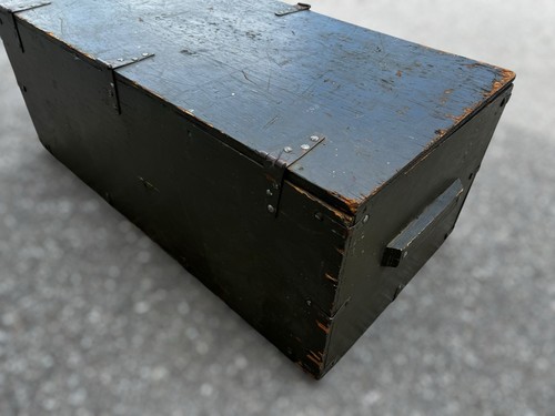 Armadietto piedi baule portaoggetti vintage in legno militare US Army verde! 16x33x13 pollici - Foto 7 di 8