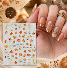 Autumn Nail Art Stickers Orange Gold Maple Leaf Decals Fall Nail Design 033