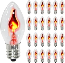 25 Pack C7 Flickering Flame Light Bulbs Small Candle Red