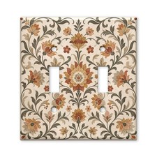 Tan Terracotta Folk Floral Pattern Light Switch Plate Cover Decorative Toggle